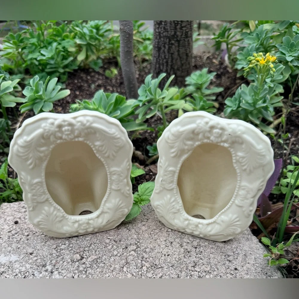 Vintage Ceramic‎ Cream Floral Picture Frames Set Of Two